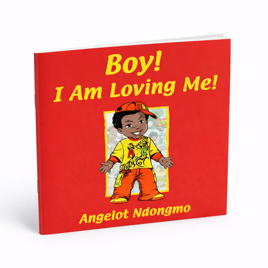 Book titled 'Boy! I Am Loving Me!' with a child on the cover against a red background